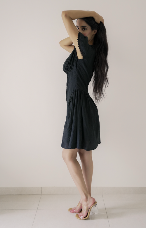 Black Dobby Mini Dress