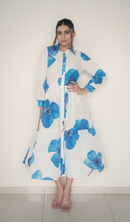 Blue Bloom Button-Down Midi Dress