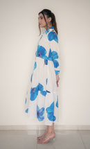 Blue Bloom Button-Down Midi Dress