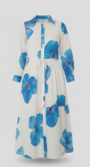 Blue Bloom Button-Down Midi Dress