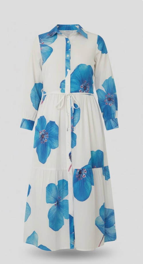 Blue Bloom Button-Down Midi Dress