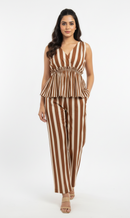 Brown Striped Peplum Co-ord Set