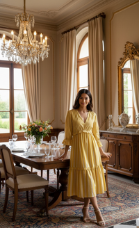 Sunlit Stroll Yellow Striped Midi Dress