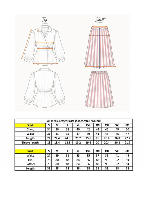 White Wrap Shirt & Striped Skirt Co-Ord Set
