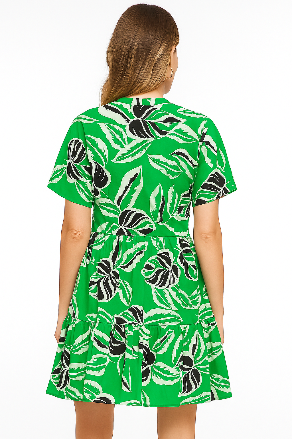Tropical Leaf Print Button-Front Dress
