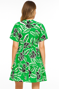 Tropical Leaf Print Button-Front Dress