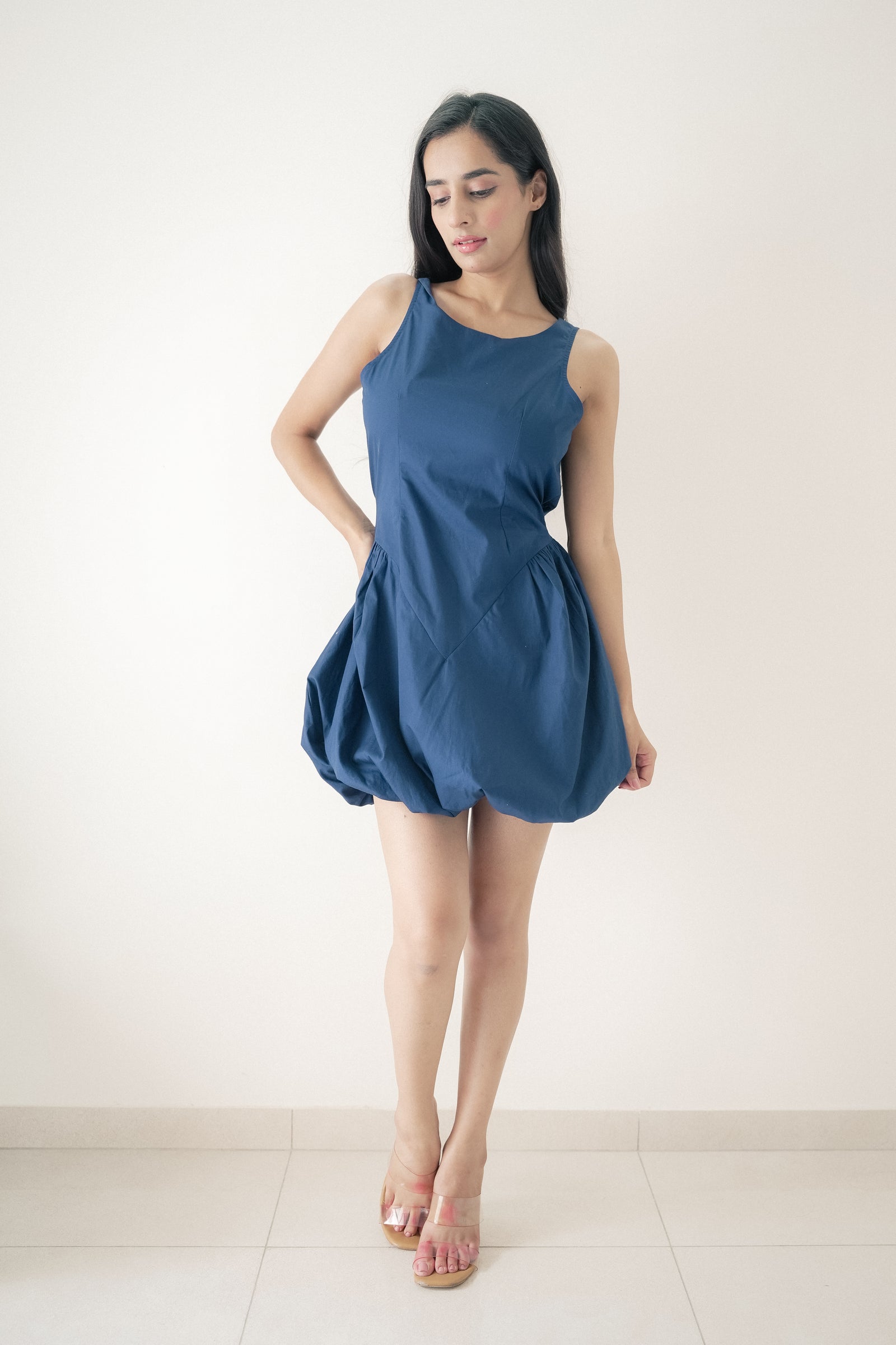 Balloon Hem Mini Dress – Navy