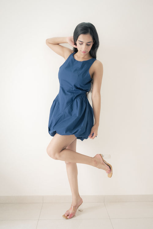 Balloon Hem Mini Dress – Navy
