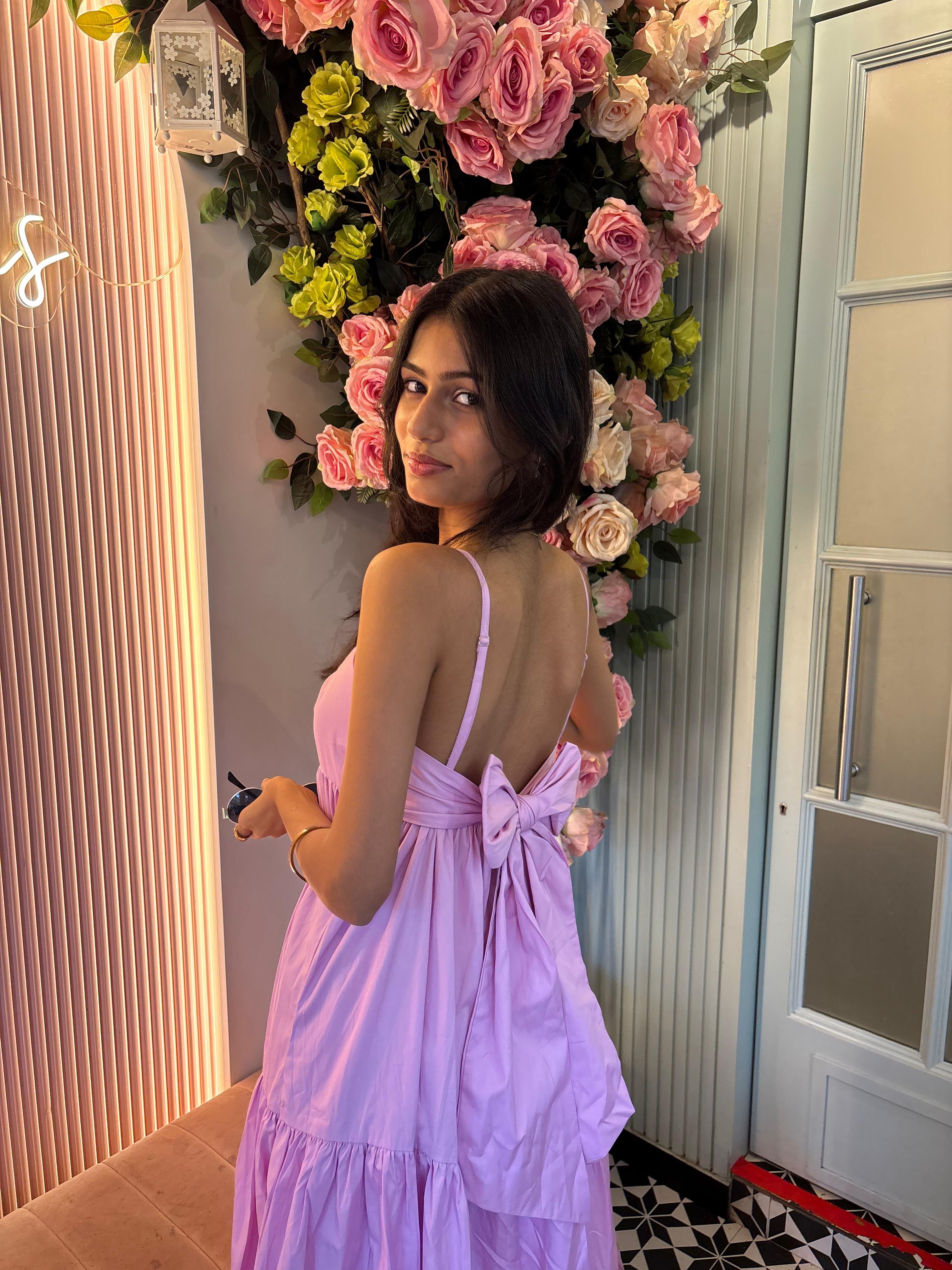 Lavender Tiered Midi Dress with back Tie