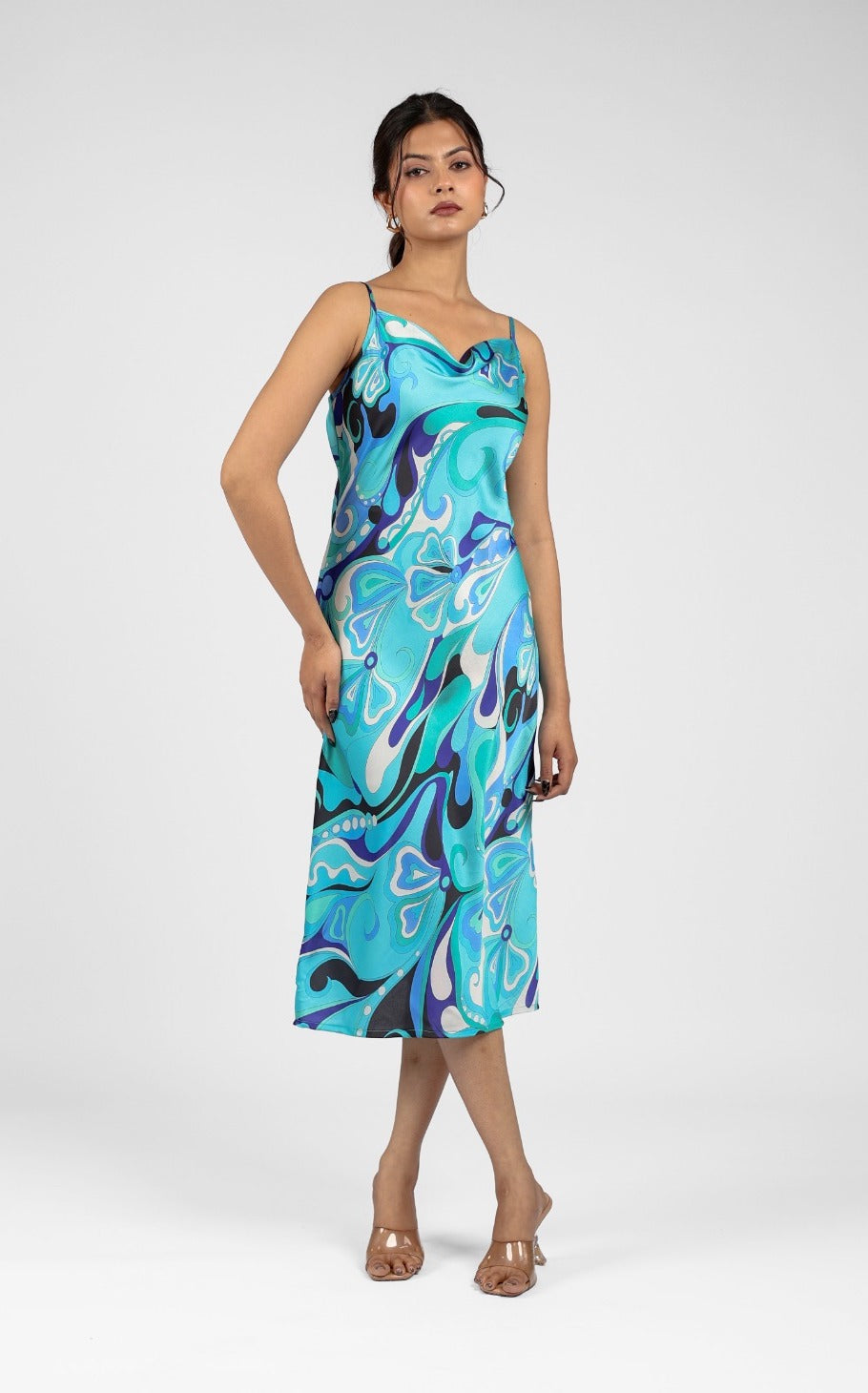 Abstract Print Slip Midi Dress