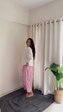 White Wrap Shirt & Pink Striped Skirt Co-Ord Set aartihiran