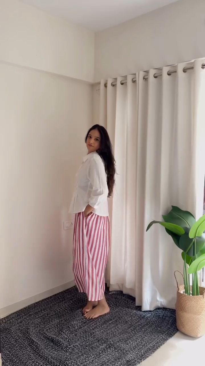 White Wrap Shirt & Pink Striped Skirt Co-Ord Set aartihiran
