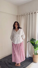 White Wrap Shirt & Pink Striped Skirt Co-Ord Set aartihiran
