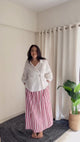 White Wrap Shirt & Pink Striped Skirt Co-Ord Set aartihiran