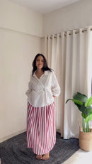 White Wrap Shirt & Pink Striped Skirt Co-Ord Set aartihiran