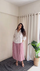 White Wrap Shirt & Pink Striped Skirt Co-Ord Set aartihiran