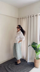 White Wrap Shirt & Striped Skirt Co-Ord Set aartihiran