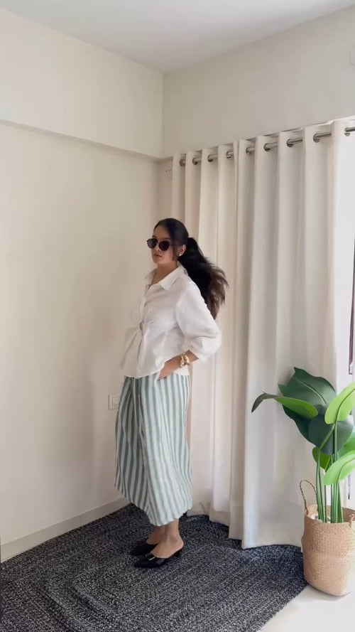 White Wrap Shirt & Striped Skirt Co-Ord Set aartihiran