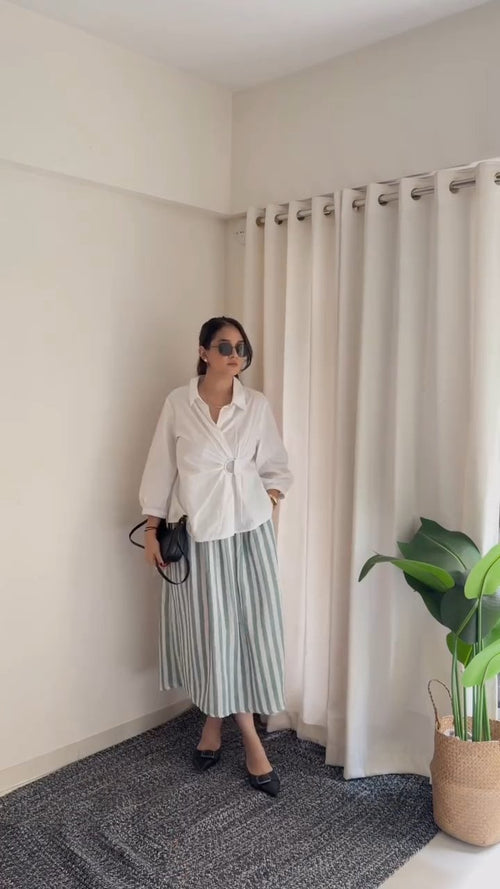White Wrap Shirt & Striped Skirt Co-Ord Set aartihiran