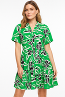 Tropical Leaf Print Button-Front Dress