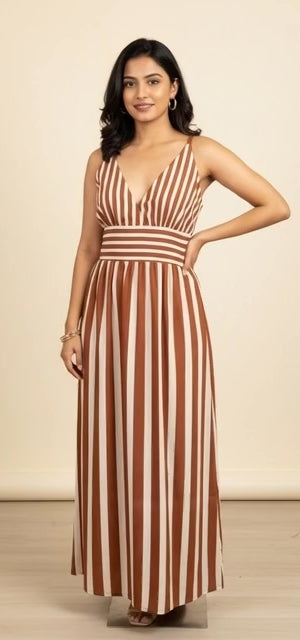 Brown Striped Maxi Dress