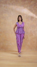Striped Peplum Top & Straight Pants Co-Ord Set