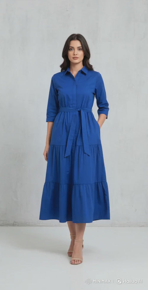 Navy Tiered Shirt Maxi Dress