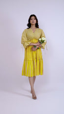 Sunlit Stroll Yellow Striped Midi Dress