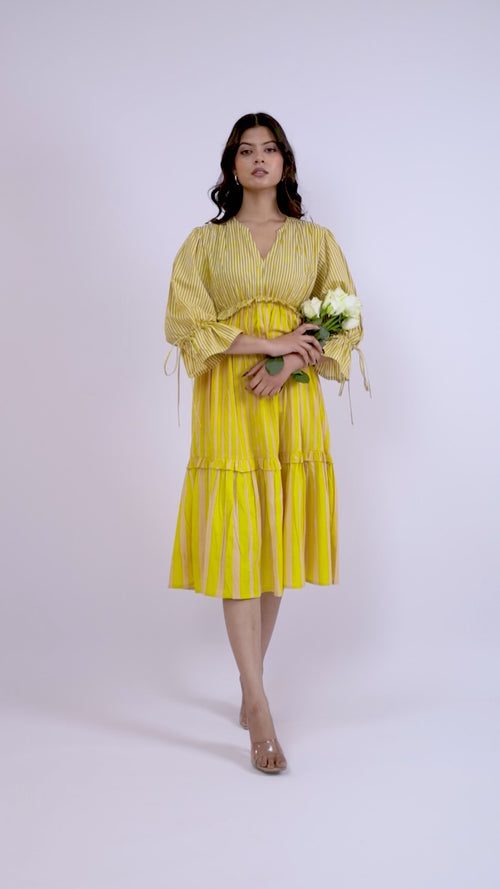 Sunlit Stroll Yellow Striped Midi Dress