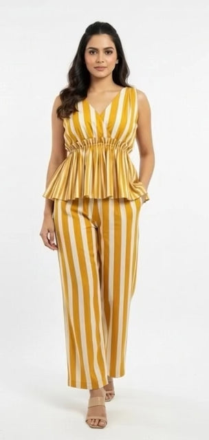 Mustard & White Striped Co-Ord Set