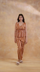 Brown Striped Peplum Co-ord Set