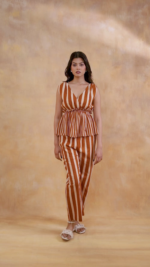 Brown Striped Peplum Co-ord Set