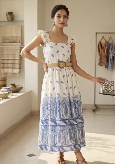 Blue Paisley Garden Midi Dress
