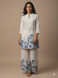 Indigo Floral Embroidered Kurta &amp; Palazzo Set