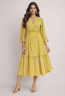 Sunlit Stroll Yellow Striped Midi Dress