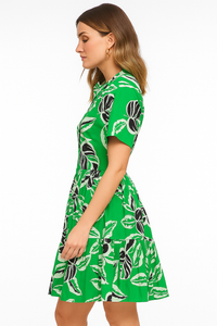 Tropical Leaf Print Button-Front Dress